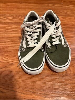 Vans Olive Green and White Paisley Old Skool Sneakers